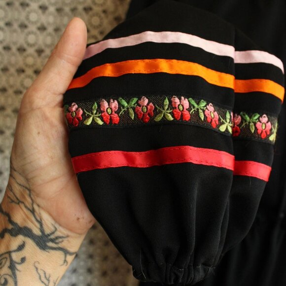 Vintage 1970s Blouse, R&K Black Peasant Top, Cottage Core, Folk Style - Picture 4 of 10